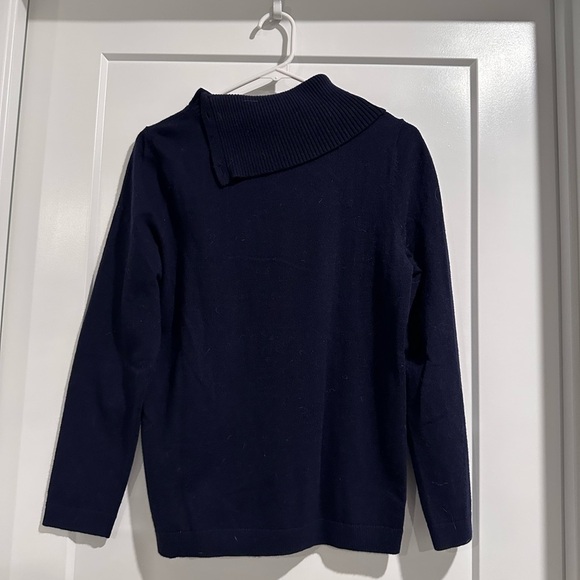 Talbots Blue Novelty Cowlneck Christmas Wool Blend Sweater Size Medium Petite - Picture 5 of 8